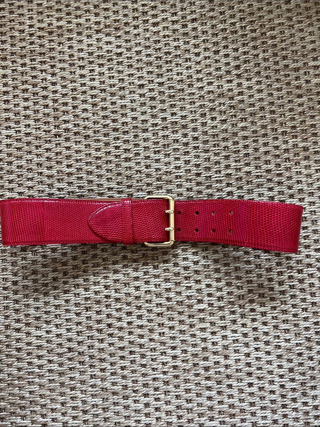 Ralph Lauren Red Textured Leather Belt With Gold Buckle